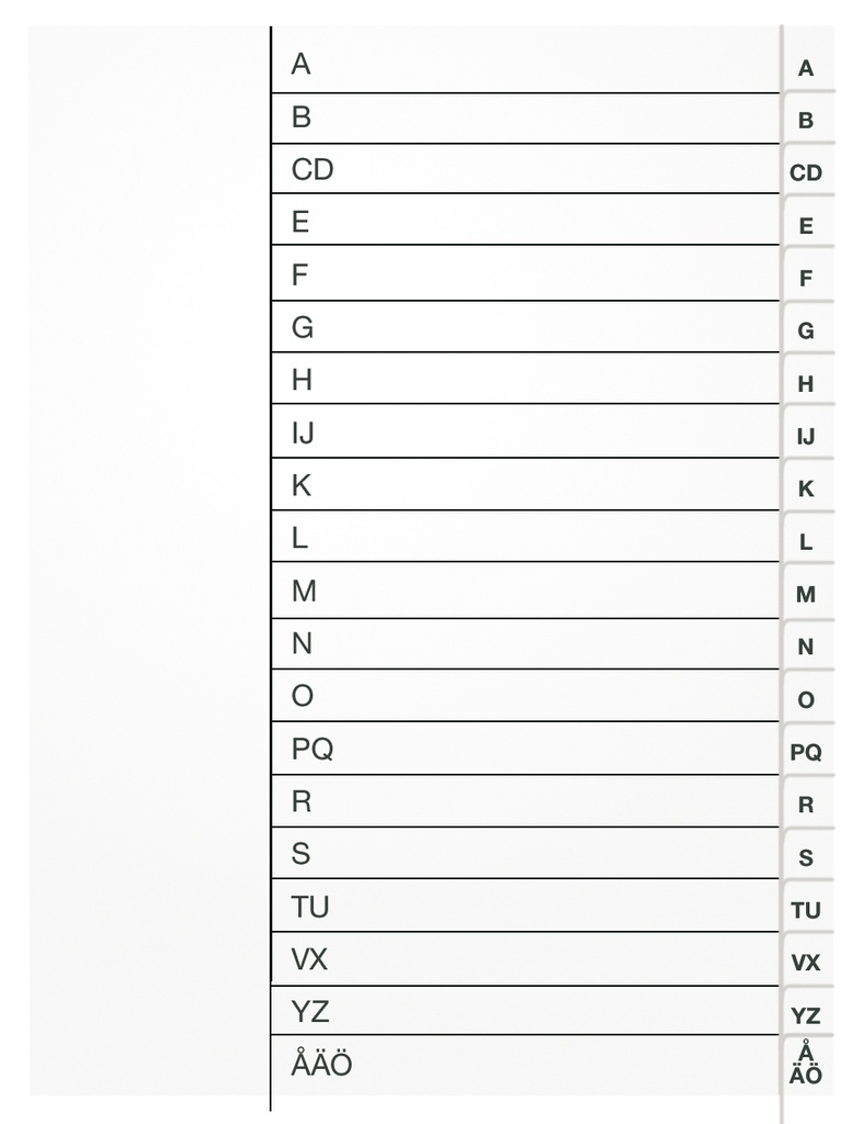 Register vit kartong A4 A-Ö