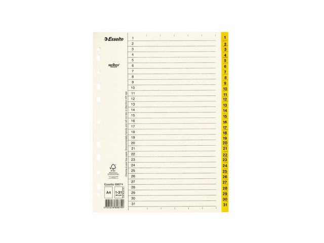 Pappregister Servo A4 1-31 gul flik