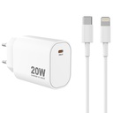 Laddare USB-C 20W + kabel med Lighning uttag