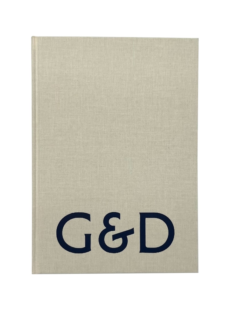 Bok A5 i beige väv med blå logo 20st/krt