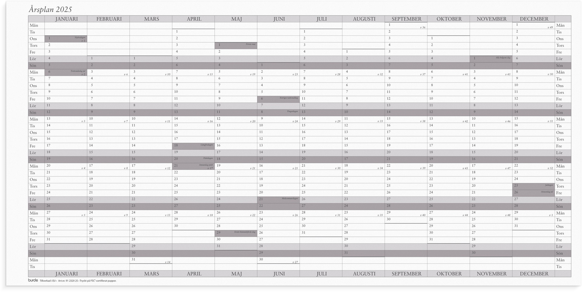 [61232025] Väggkalender 2025 Årsplan 5/fp