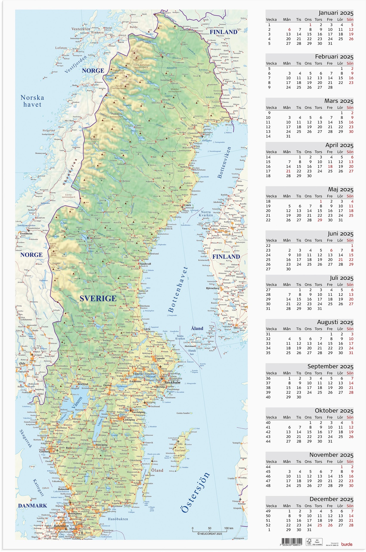 [61508525] Väggblad Sverigekarta 2025